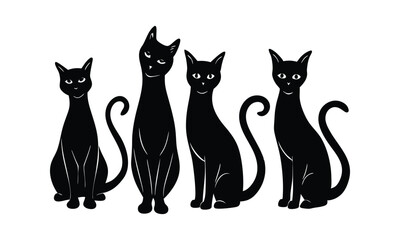 Set of black and white cats vector silhouette on white background