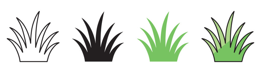 Set of grass vector icon in outline, glyph, filled outline style. vector illustration . 