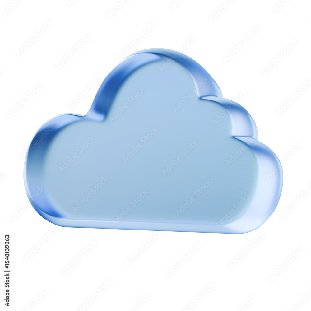 Poster blue translucent cloudshaped object representing cloud computing or storage. 3d rendering