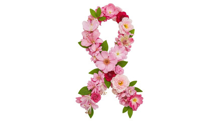 Isolated Breast Cancer Awareness Ribbon Made Of Flowers