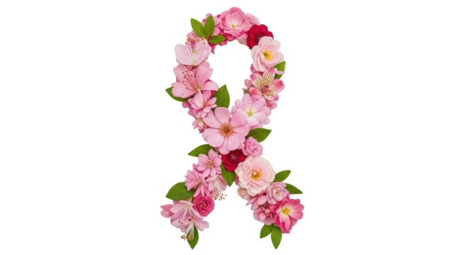 Isolated Breast Cancer Awareness Ribbon Made Of Flowers
