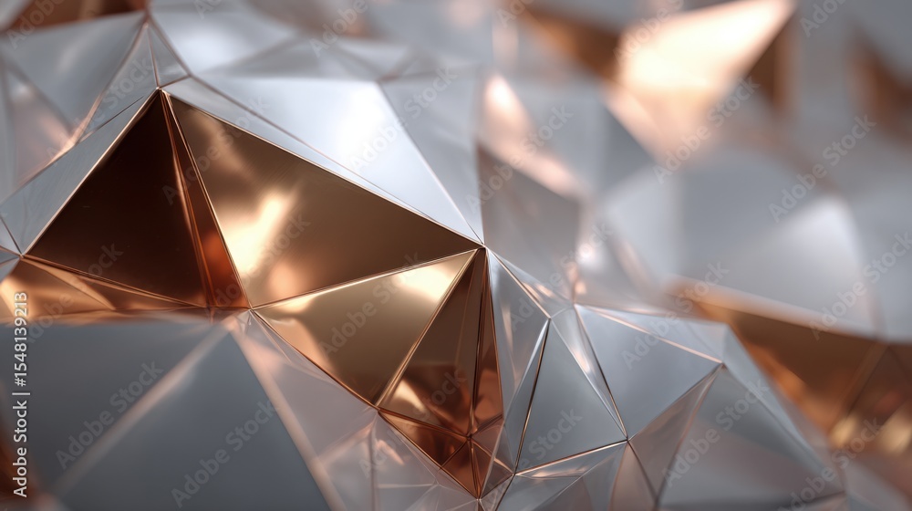 Poster this captivating visual displays an intricate arrangement of triangular facets, featuring a blend of