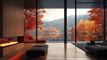 Stunning Autumn Retreat Living Room Zoom Background
