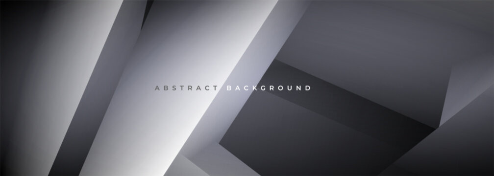 Dark gray modern abstract wide banner background with 3D dagonal geometric shapes. Dark grey vector illustration