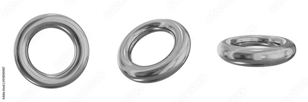 Poster 3d chrome metallic abstract shape objects, 3d rendering steel gradient shape design element, futuris