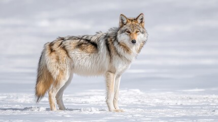 Obraz premium Gray wolf standing in snowy landscape