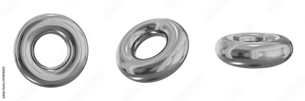 Poster 3d chrome metallic abstract shape objects, 3d rendering steel gradient shape design element, futuris