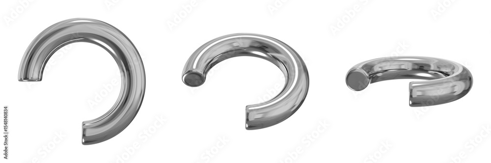 Poster 3d chrome metallic abstract shape objects, 3d rendering steel gradient shape design element, futuris