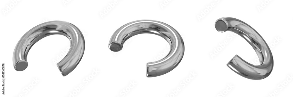 Poster 3d chrome metallic abstract shape objects, 3d rendering steel gradient shape design element, futuris