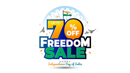 Freedom sale, offer, deal, discount concept with Happy India Independence Day festival background.