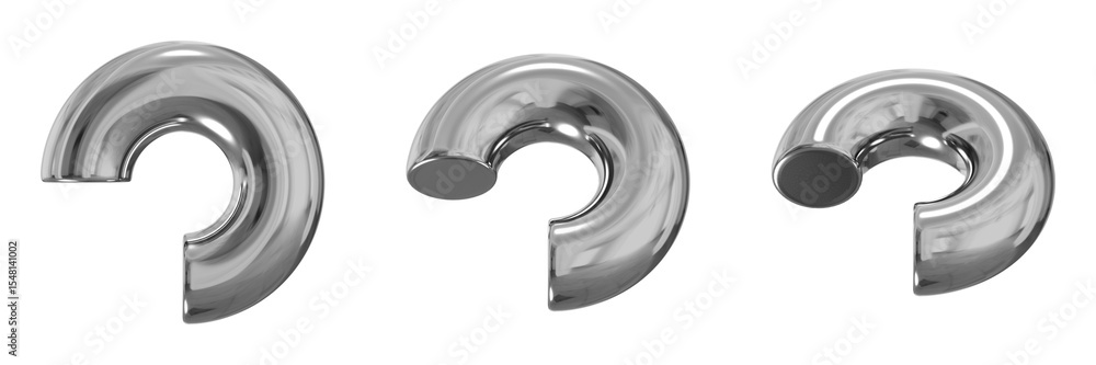 Poster 3d chrome metallic abstract shape objects, 3d rendering steel gradient shape design element, futuris