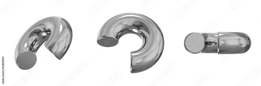 Poster 3d chrome metallic abstract shape objects, 3d rendering steel gradient shape design element, futuris