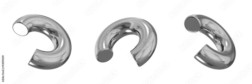 Poster 3d chrome metallic abstract shape objects, 3d rendering steel gradient shape design element, futuris