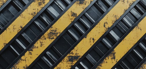 Diagonal pattern of yellow and black industrial panels, showcasing a grungy aesthetic with an urban vibe.