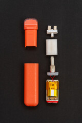 E-cigarette components - a type of individual parts for creating smoke, disassembled state.