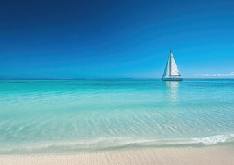 Fototapeta premium Calm turquoise ocean with sailboat