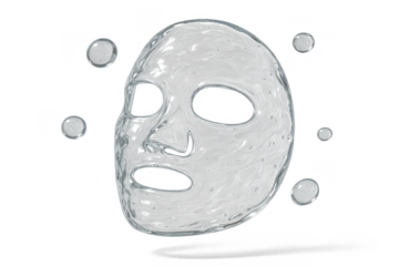 Clear facial sheet mask isolated on a transparent background, skincare treatment