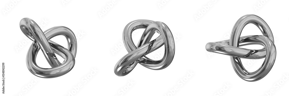 Fototapete 3d chrome metallic abstract shape objects, 3d rendering steel gradient shape design element, futuris