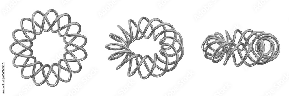 Poster 3d chrome metallic abstract shape objects, 3d rendering steel gradient shape design element, futuris