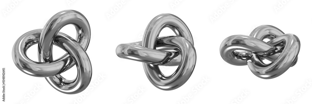 Poster 3d chrome metallic abstract shape objects, 3d rendering steel gradient shape design element, futuris