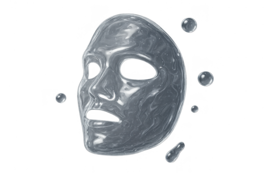 Abstract mask, liquid face isolated on transparent background, 3D render