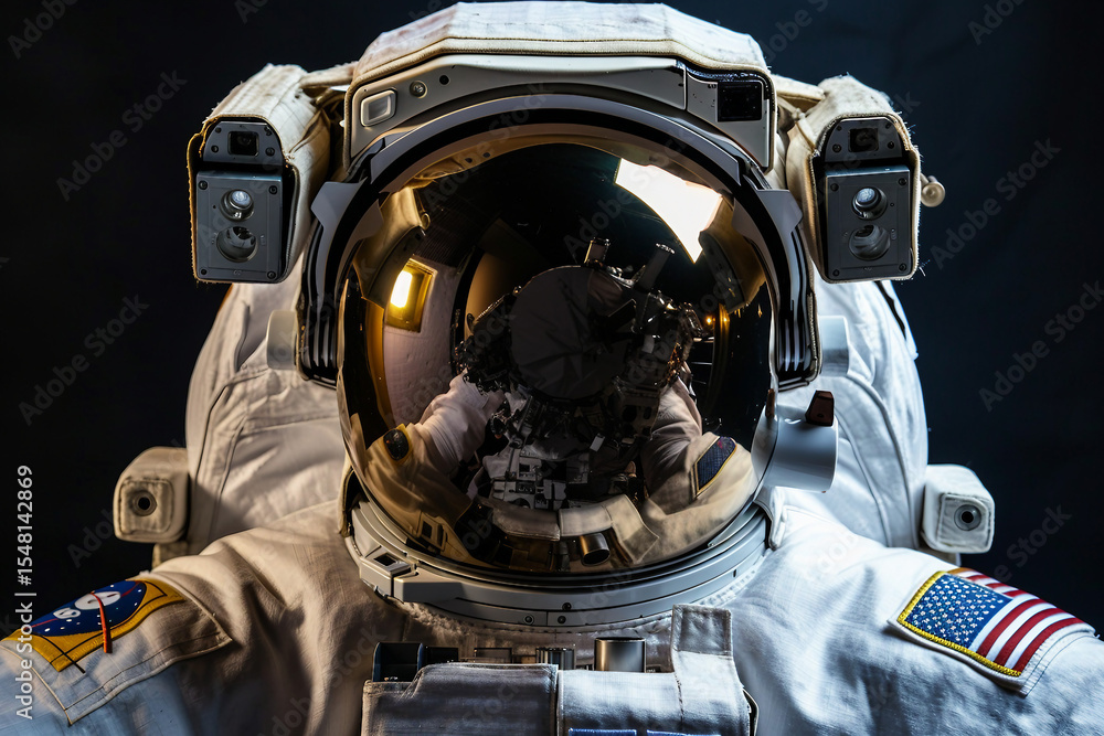 Poster astronaut in a protective spacesuit made generative ai technology