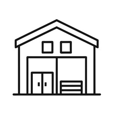 Warehouse Outline Vector Icon – Minimal Line Art on White Background.