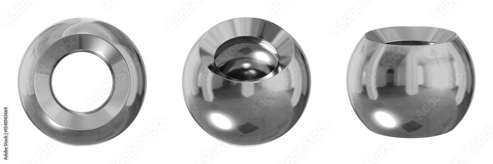 Poster 3d chrome metallic abstract shape objects, 3d rendering steel gradient shape design element, futuris