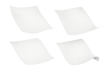 Set of four white paper sheets isolated on transparent background mockup