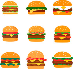 Various colorful burger illustrations representing National Burger Day  