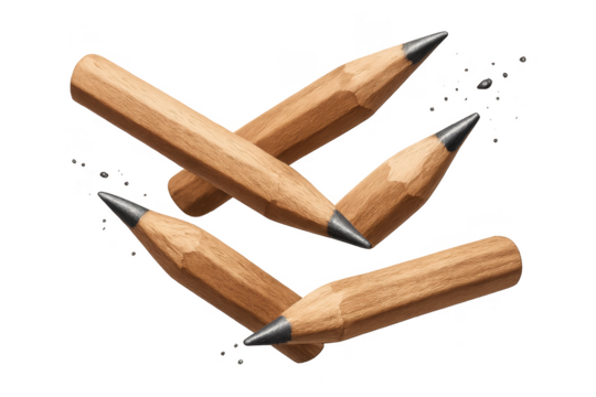 Group of graphite pencils isolated on transparent background, stationery item