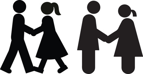 Romantic couple holding hands icon simple elegant design