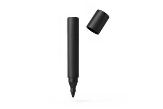 Black marker and cap isolated on transparent background, drawing line, simple tool