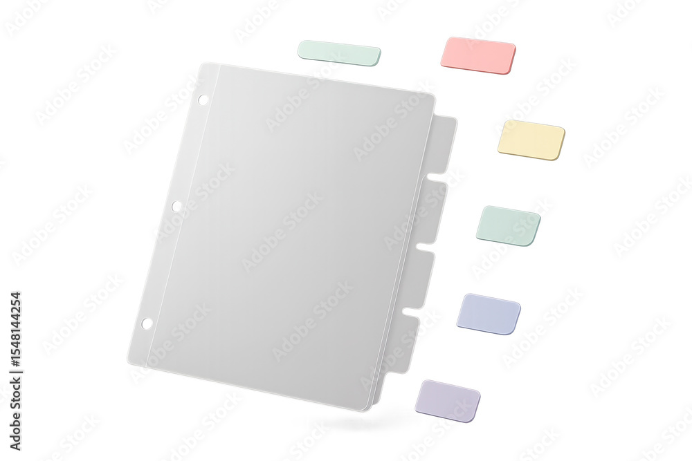 Aufkleber ring binder with colorful index tabs, isolated on a transparent background for easy use, mockup