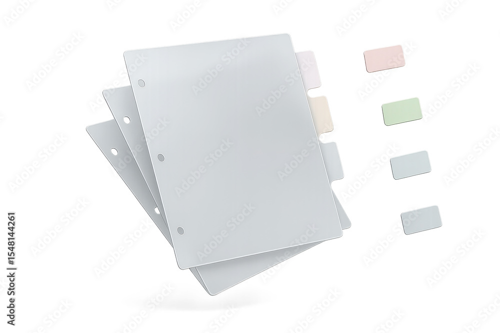Poster office file folder dividers with tabs isolated on transparent background, organized