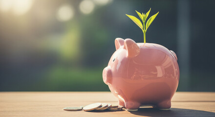 Piggy Bank with Plant for Financial Growth