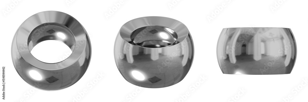 Poster 3d chrome metallic abstract shape objects, 3d rendering steel gradient shape design element, futuris