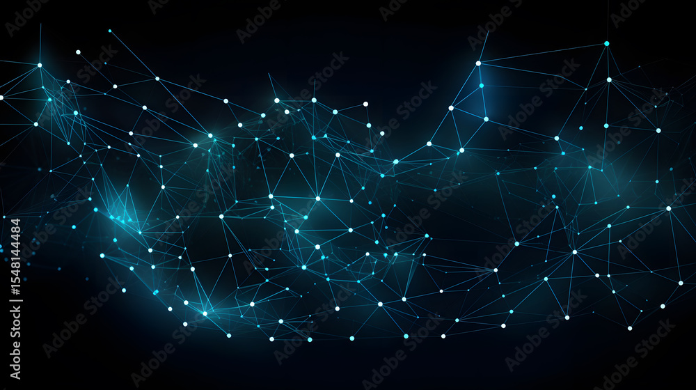 Poster abstract dark blue network connection background glowing cyan nodes and lines interconnected triangl