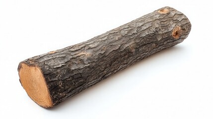 Firewood-ready log resting on a seamless white background with rough ends