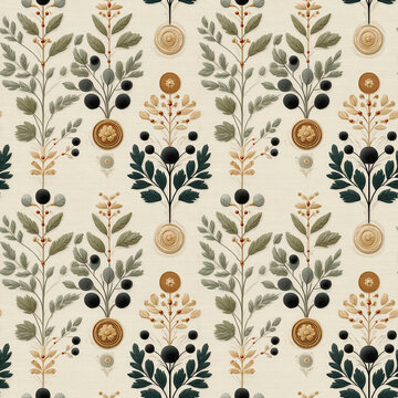 Seamless neoclassical pattern featuring louis xvi laurel wreaths elegant design floral elements home decor textiles