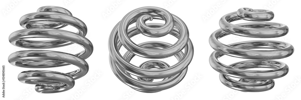 Poster 3d chrome metallic abstract shape objects, 3d rendering steel gradient shape design element, futuris