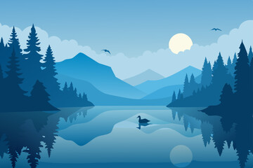 winter landscape with mountains and lake