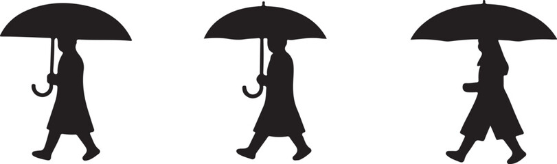 People walking with umbrellas a set of weather icons