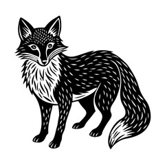 Black and white fox illustration vector art print design for t shirt graphic animal drawing image