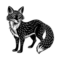 Black and white fox illustration vector graphic design animal wildlife nature forest mammal art print fox