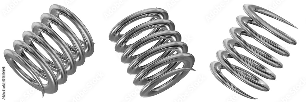 Poster 3d chrome metallic abstract shape objects, 3d rendering steel gradient shape design element, futuris