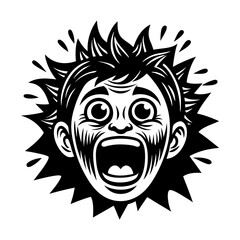 Illustration of a screaming man face with horror expression for panic attack and fear concept art