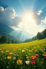 A serene landscape bathed in sunlight, conveying a sense of peaceful hope and optimistic expectation for the future; a feeling of quiet contemplation and spiritual renewal , clouds, reflection