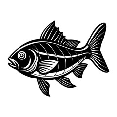 Isolated black and white fish vector illustration of sea creature for design element and decoration use