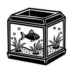 Aquarium fish tank graphic vector illustration pet fish bowl aquatic life black and white design art